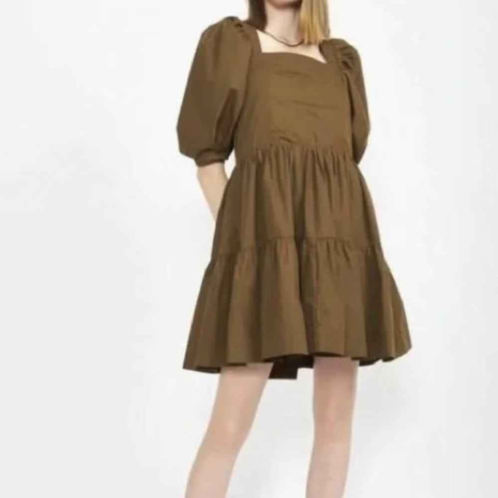 En Saison Chocolate Brown Gilda Tie-Back Poplin Mini Dress Size M